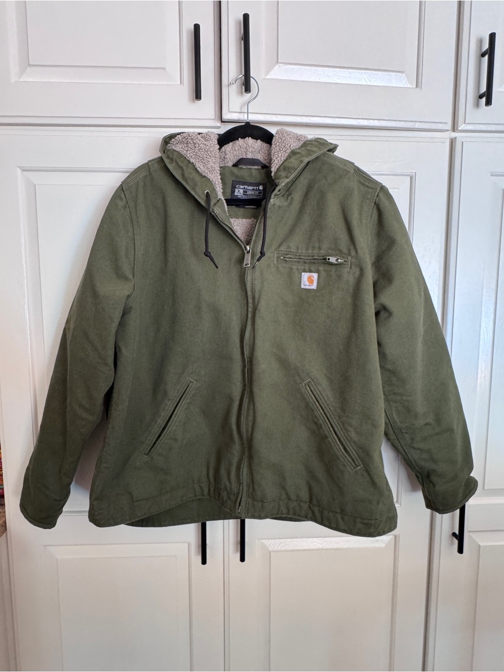 Carhartt Olive Green Hooded Sherpa-Lined Hooded Work Jacket Women’s XL